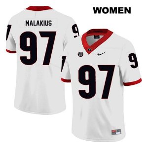Women's Georgia Bulldogs NCAA #97 Tyler Malakius Nike Stitched White Legend Authentic College Football Jersey GBB5654NM